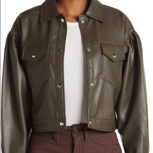 Faux Leather Front Button Jacket